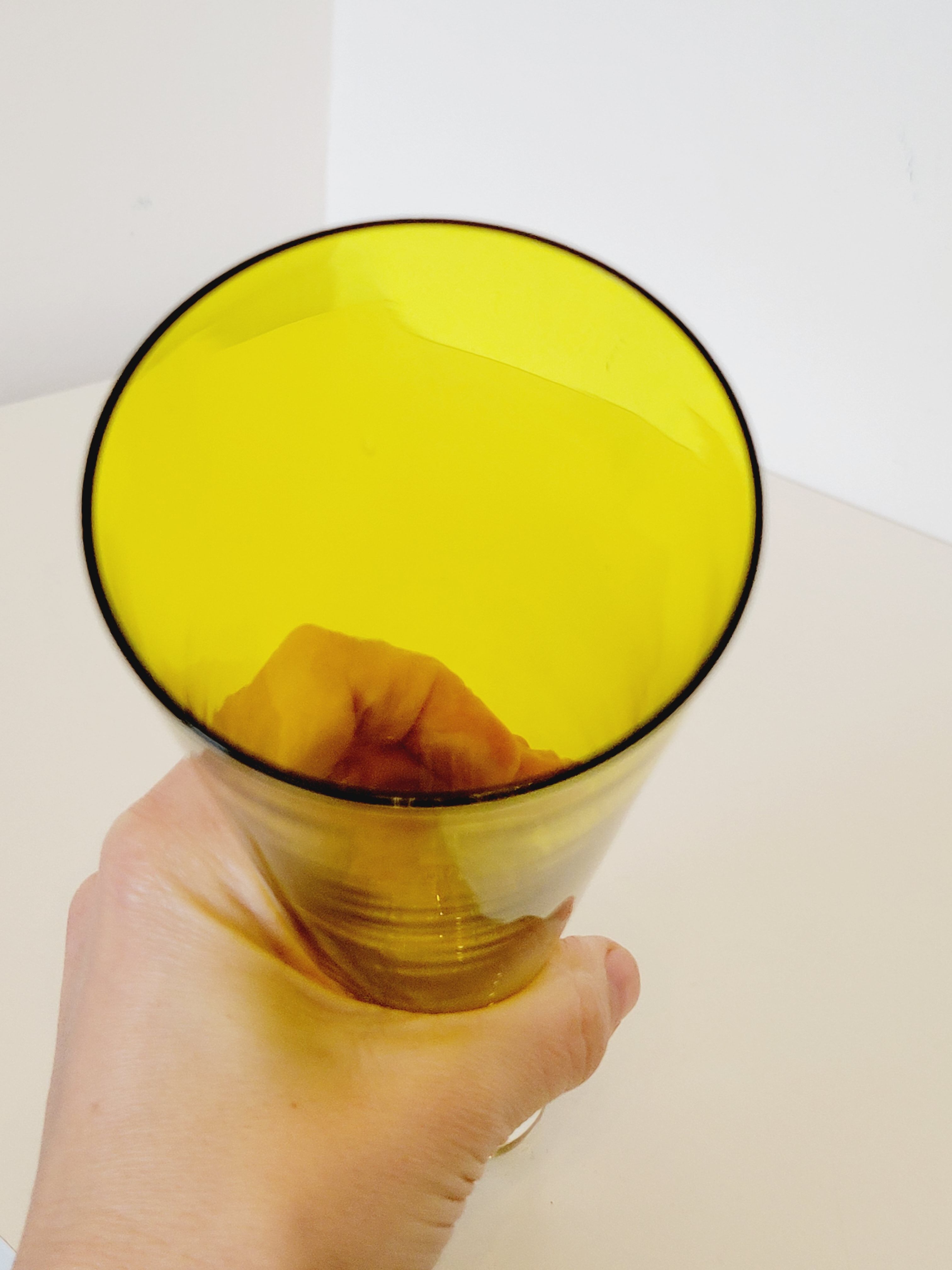 Soliflore vase or large glass in yellow blown glass