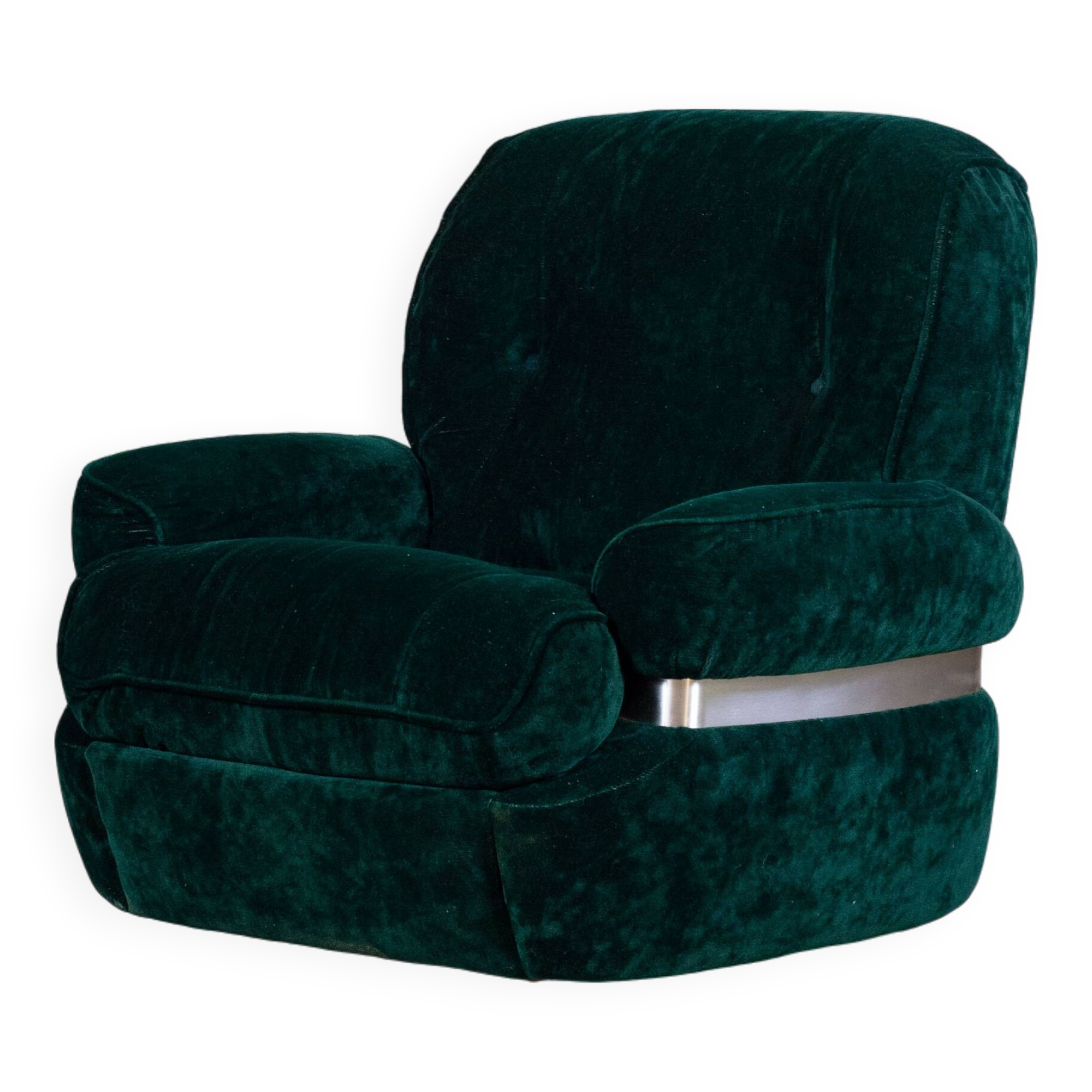 Green velvet armchair "spage age" by Beka, 1970