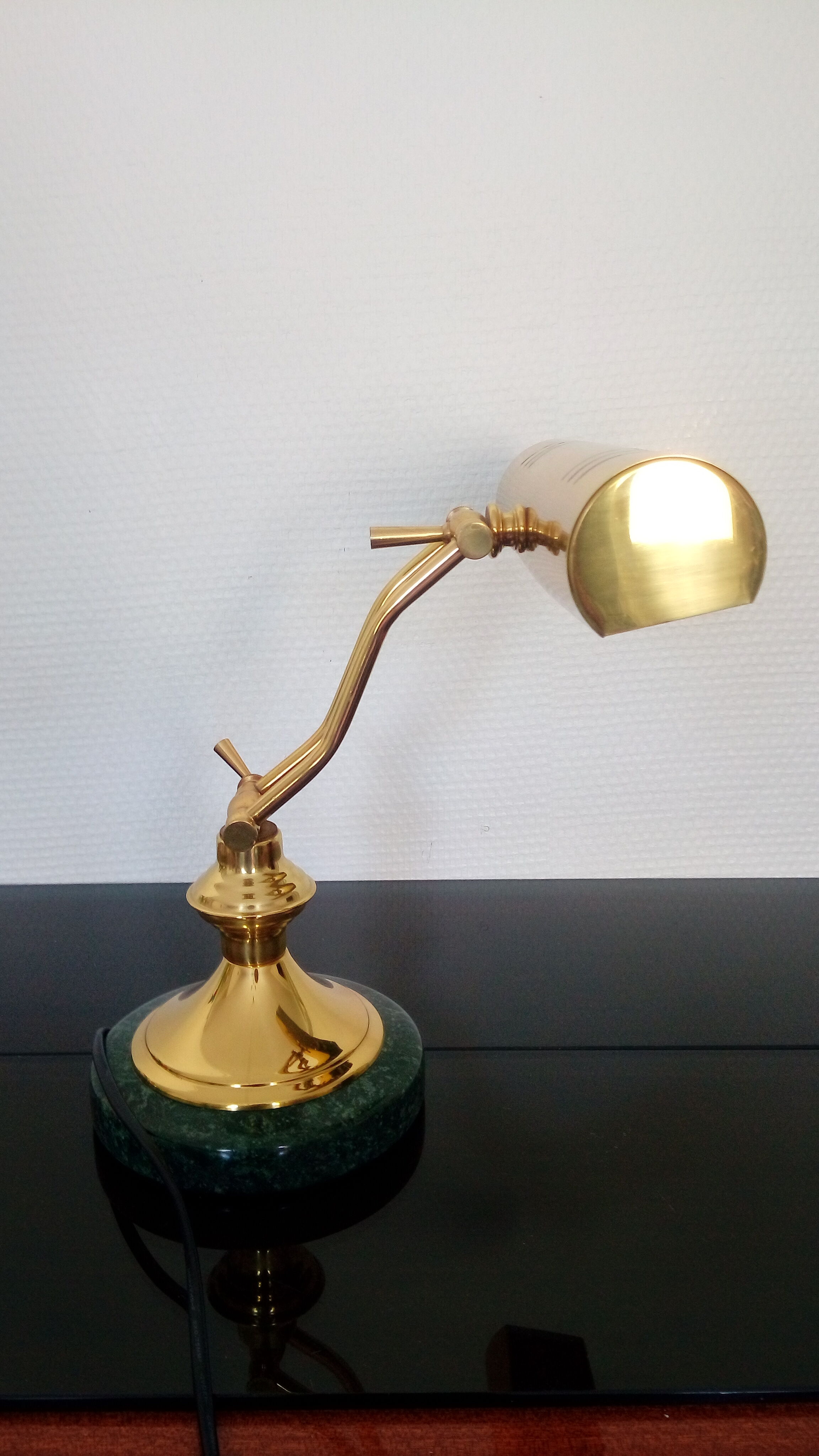 Lampe de notaire banquier ancienne laiton et marbre vert années 50 -