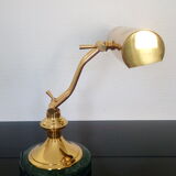 Lampe de notaire banquier ancienne laiton et marbre vert années 50 -