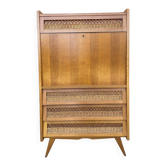 Vintage wooden and rattan secretary.