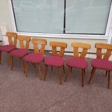 Set of 6 wooden bistro chairs with vintage cushion from the 70s/80s/90s