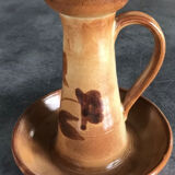 Vintage candle holder in glazed terracotta floral paint decoration