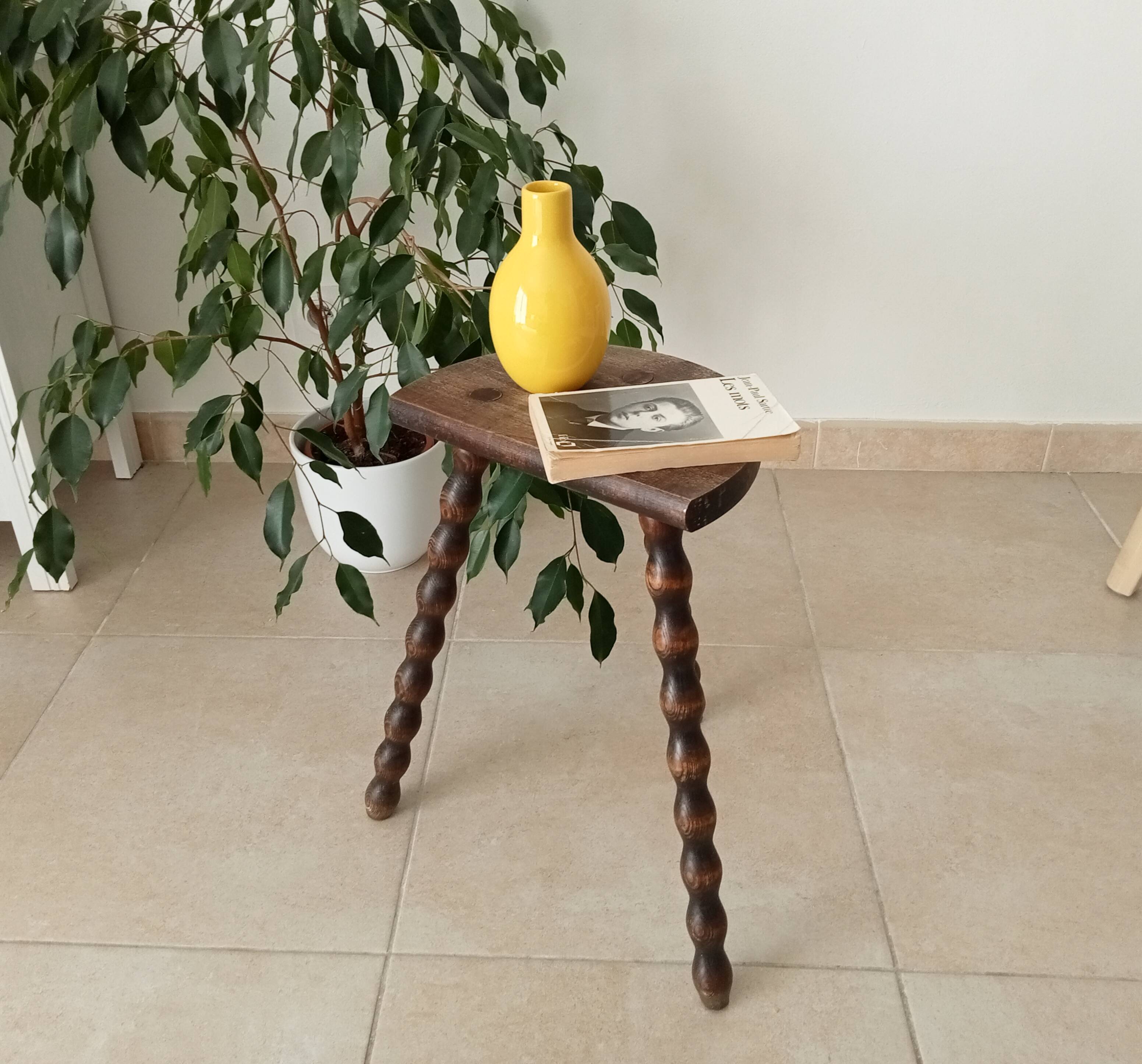 Vintage turned wood tripod stool