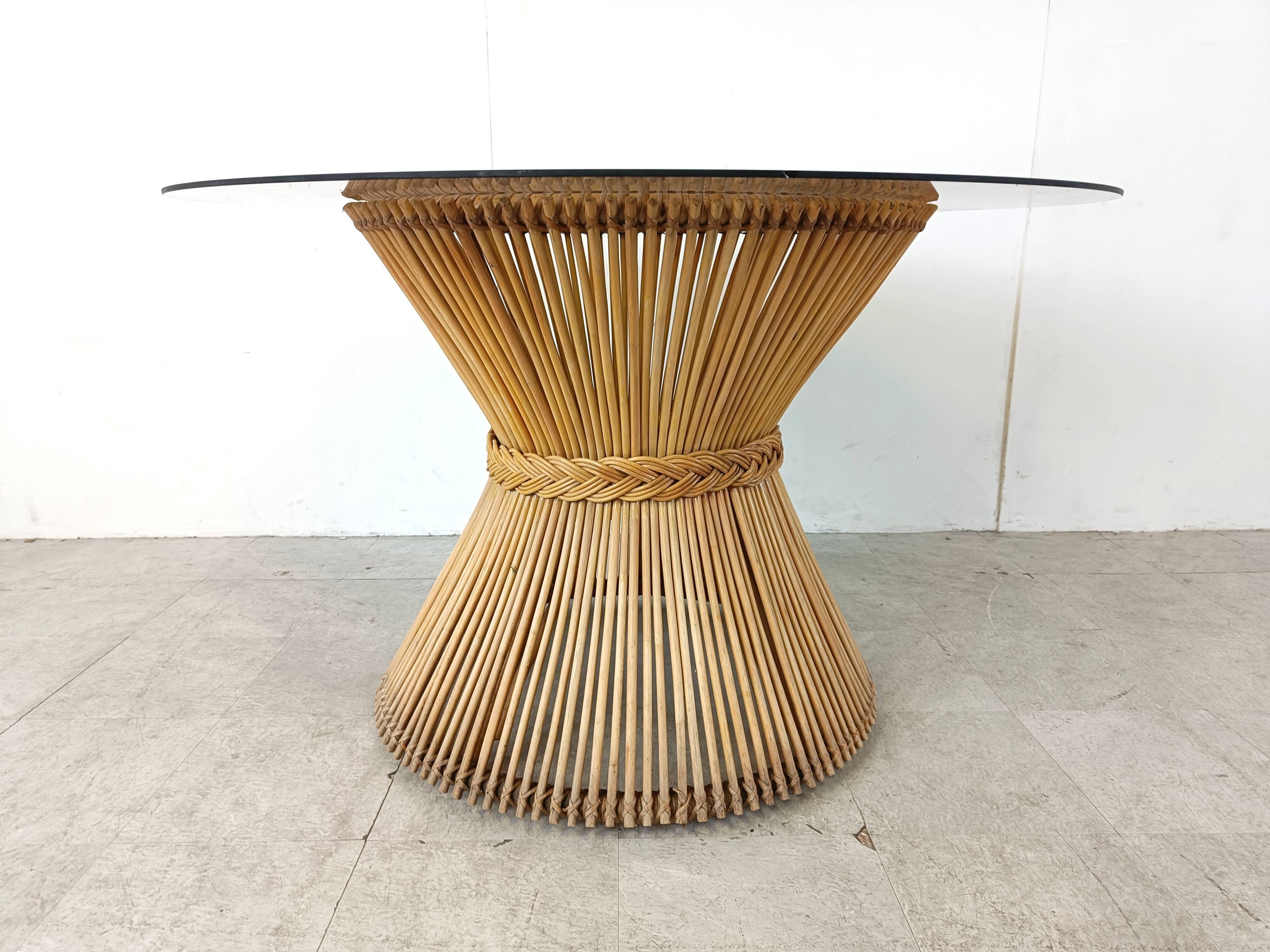 Vintage bamboo and smoked glass dining table, 1980s