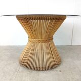 Vintage bamboo and smoked glass dining table, 1980s