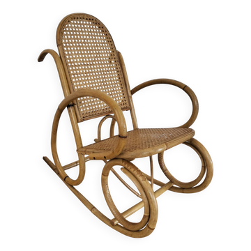 Rocking-chair enfant en bambou et cannage