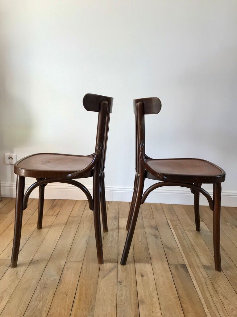 Pair of baumann bistro chairs in bent wood with early twentieth century design