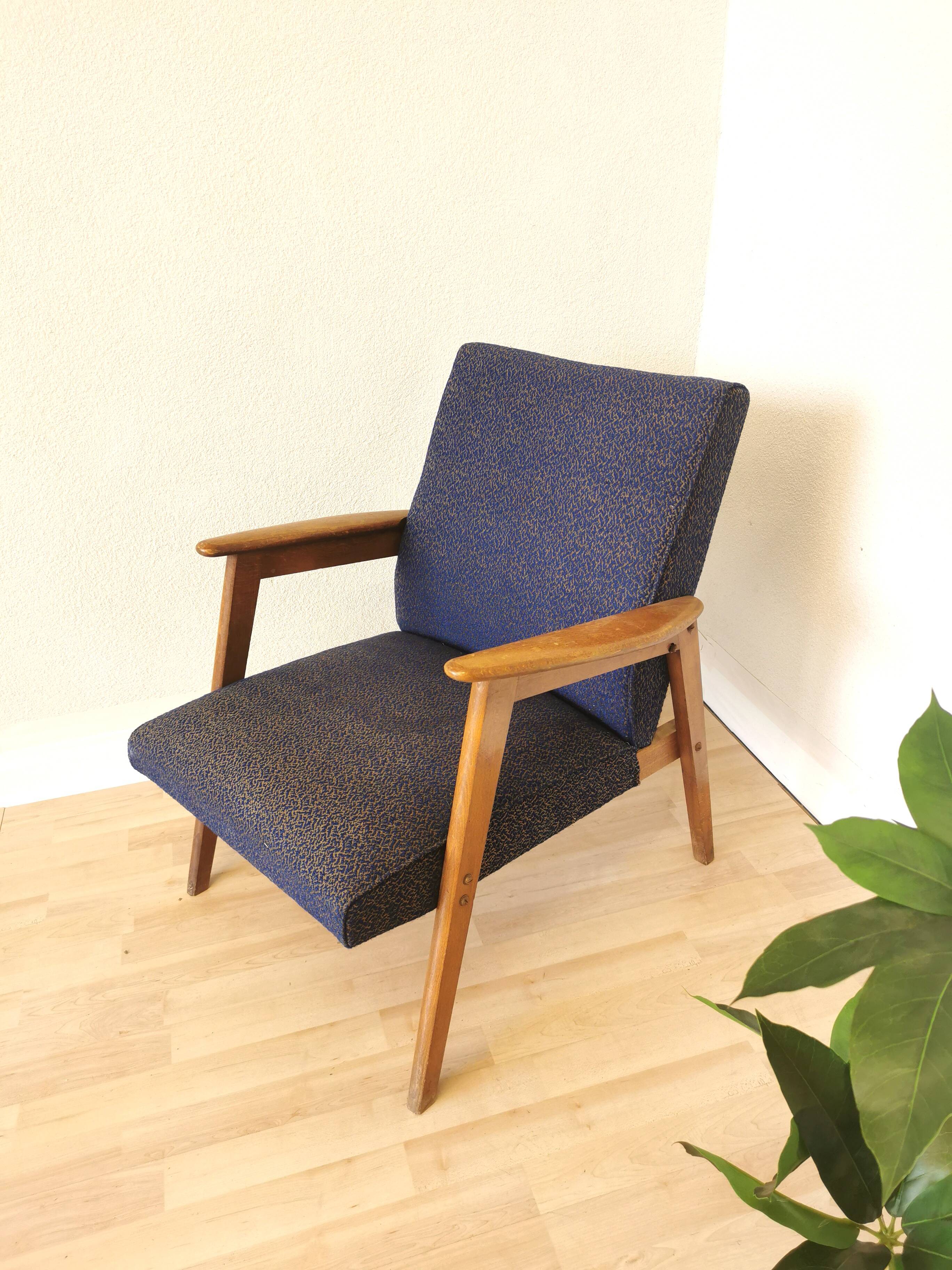 Vintage Royal Blue Armchair: Mid-Century Modern Lounge Chair