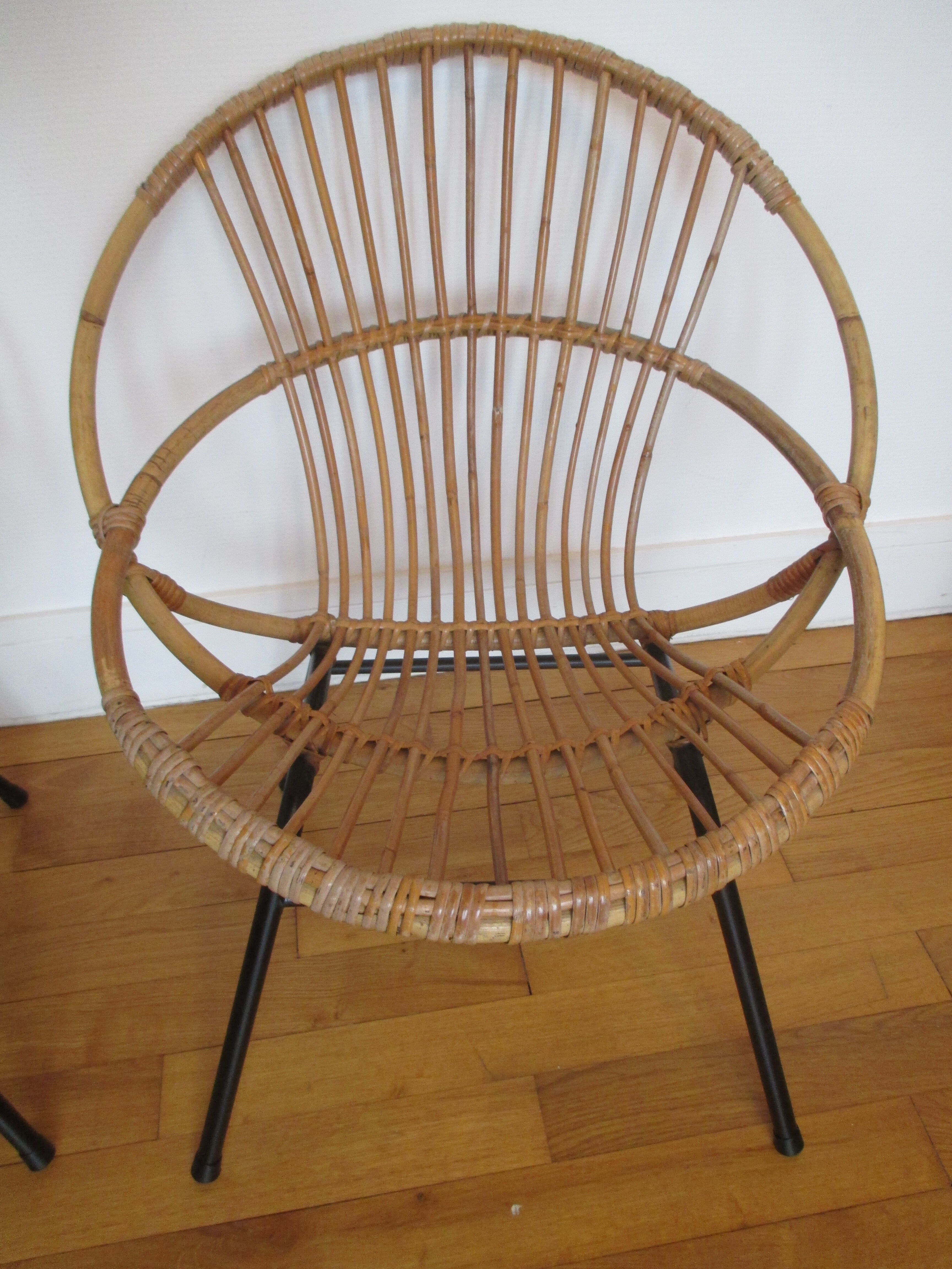 Shell armchairs in rattan and metal year 60