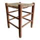 Vintage low wooden stool – Woven straw seat