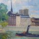 Painting "View of the Seine with tugboat" Paris signed circa 1950
