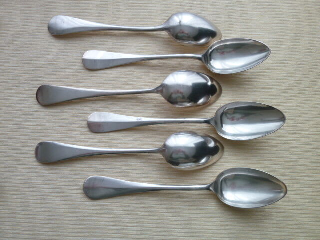 Set of 6 spoons with single flat silver metal soup different goldsmiths