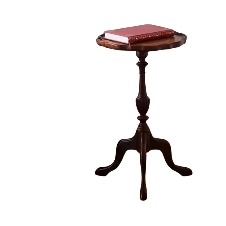 Antique Circular Rattan Wood Coffee Table, Traditional French Style, Narrow Accent Table