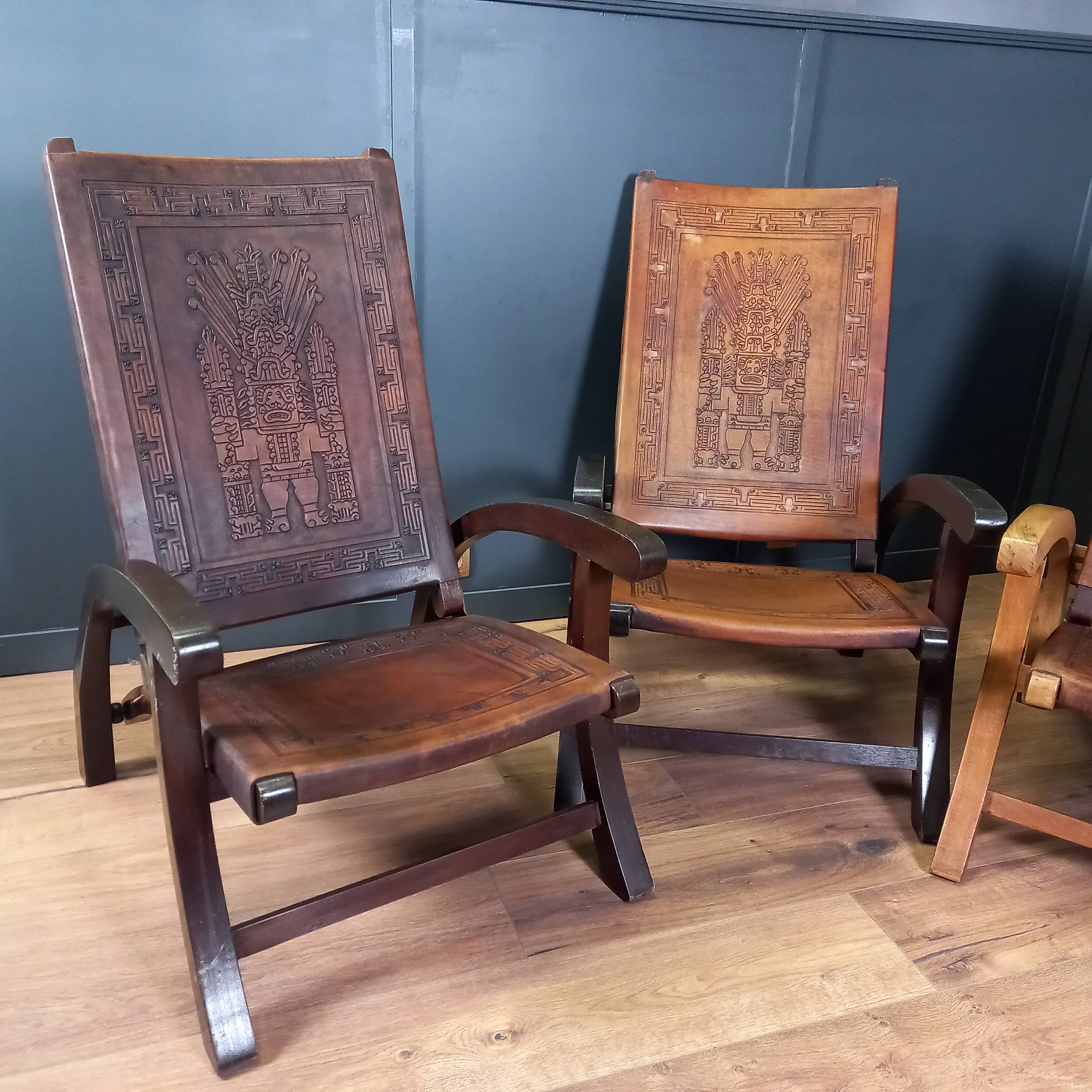 4 chaises en bois et cuir, années 1960