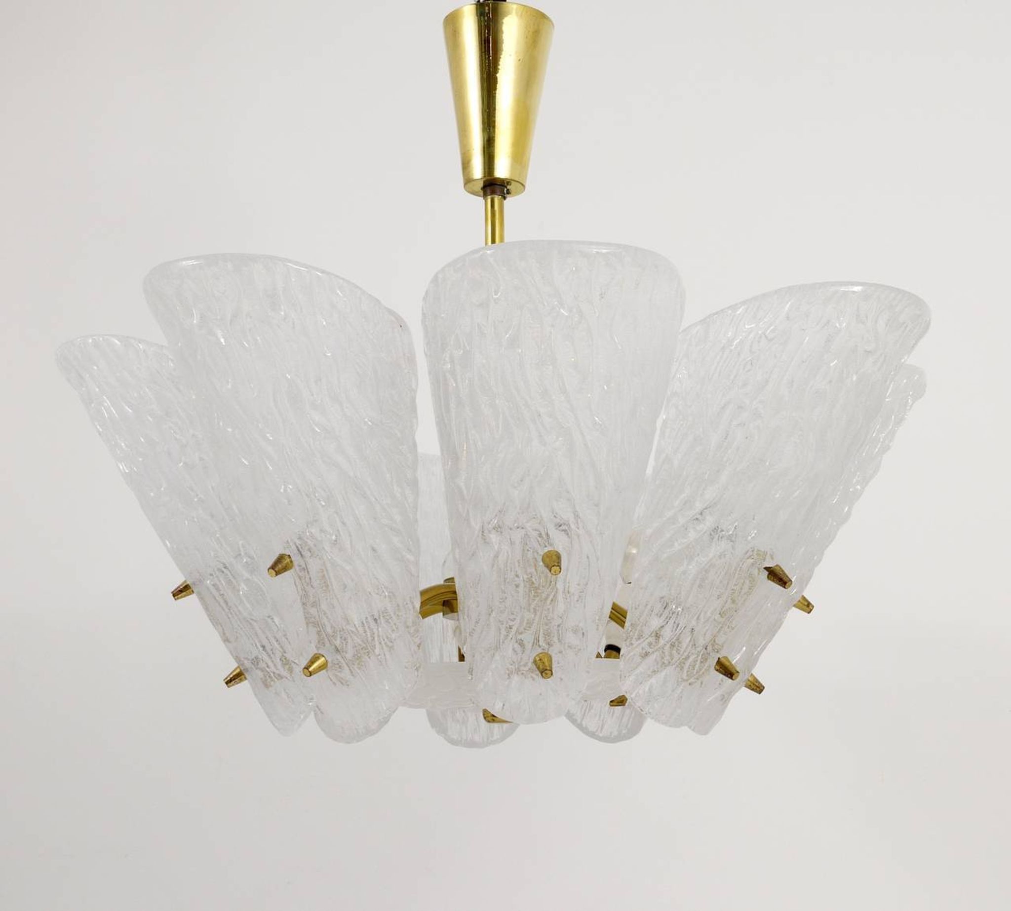 J. T. Kalmar Mid-Century Brass Suspension, Textured White Glass, 1950s