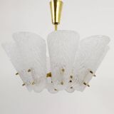 J. T. Kalmar Suspension en Laiton du Milieu du Siècle, Verre Texturé Blanc, Années 1950