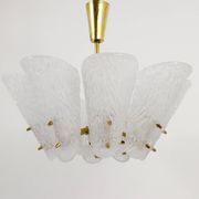 J. T. Kalmar Mid-Century Brass Suspension, Textured White Glass, 1950s