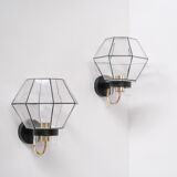 Pair of Mid-Century Glass and Brass Wall Lights
