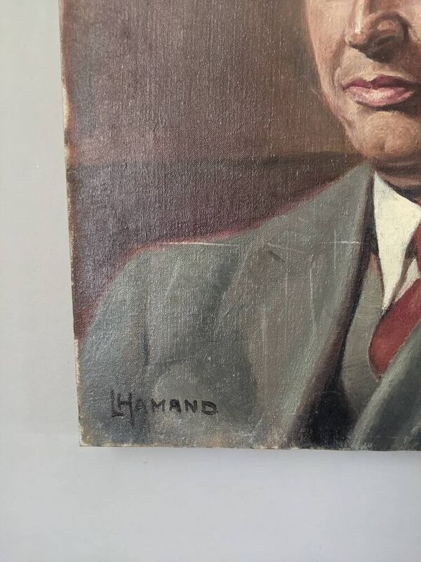 huile sur toile portrait vintage ancien homme XXème