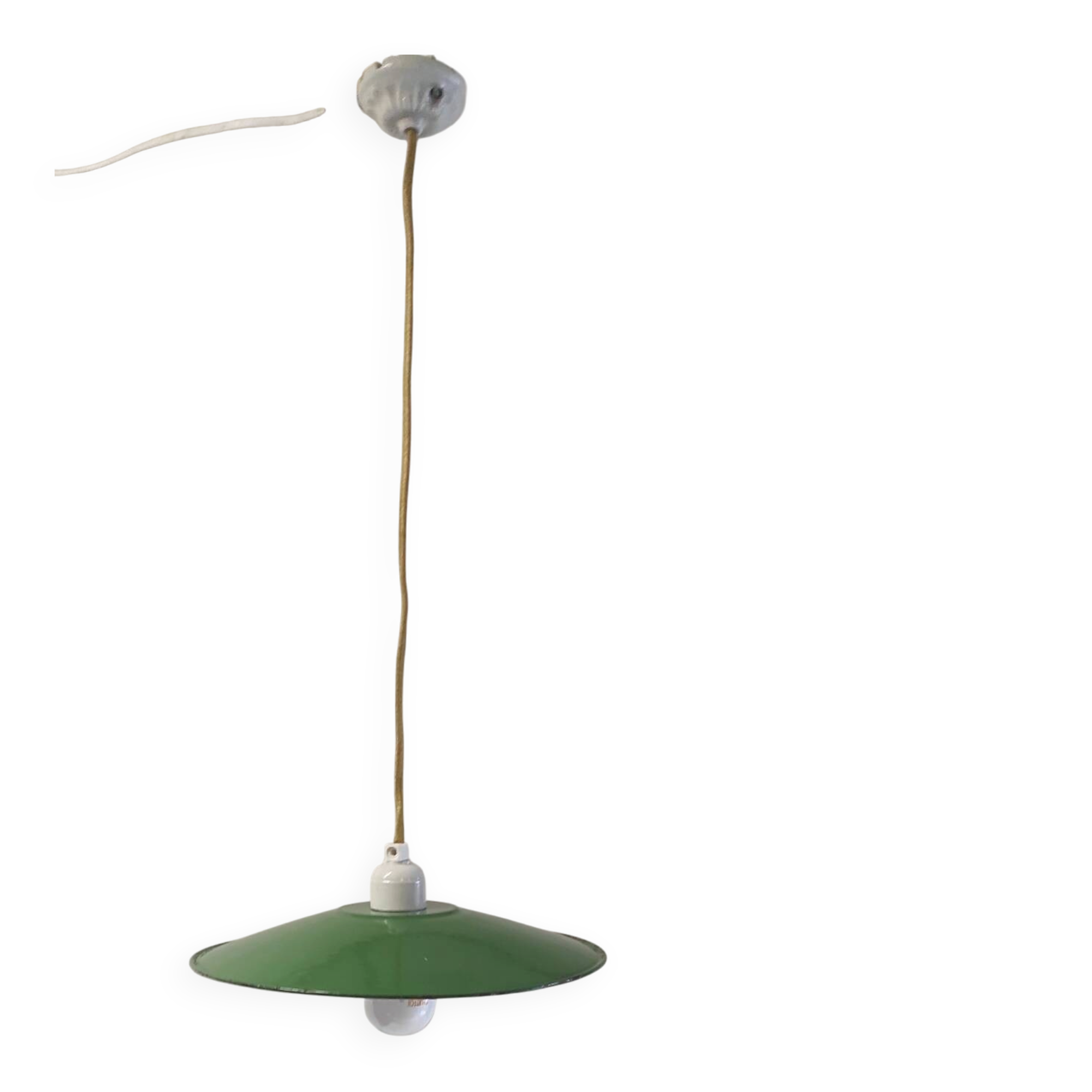 Industrial suspension in enamelled sheet metal and porcelain - mid 20th century