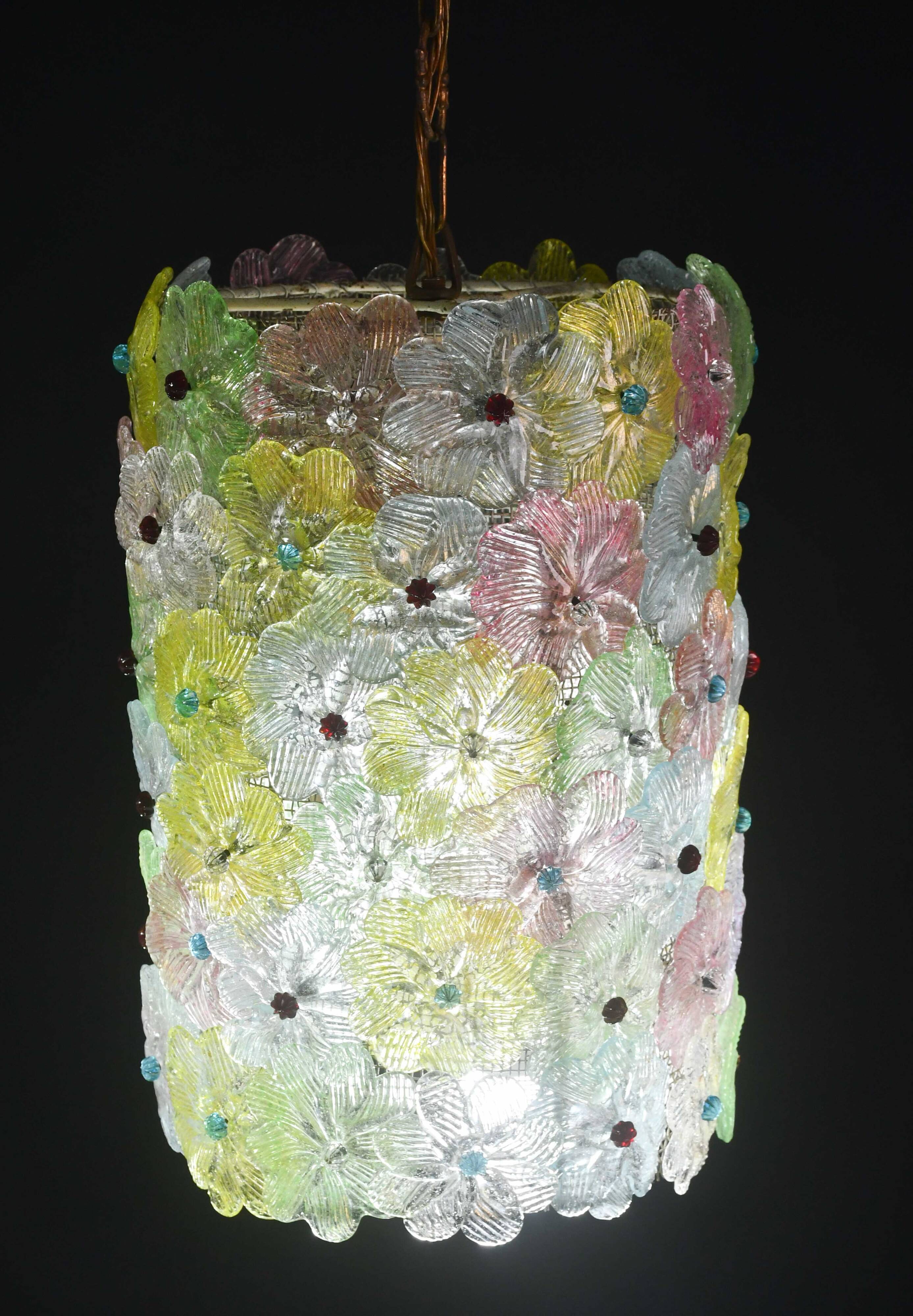 Amazing Vintage Multicolor Murano Glass Flower Chandelier by Seguso