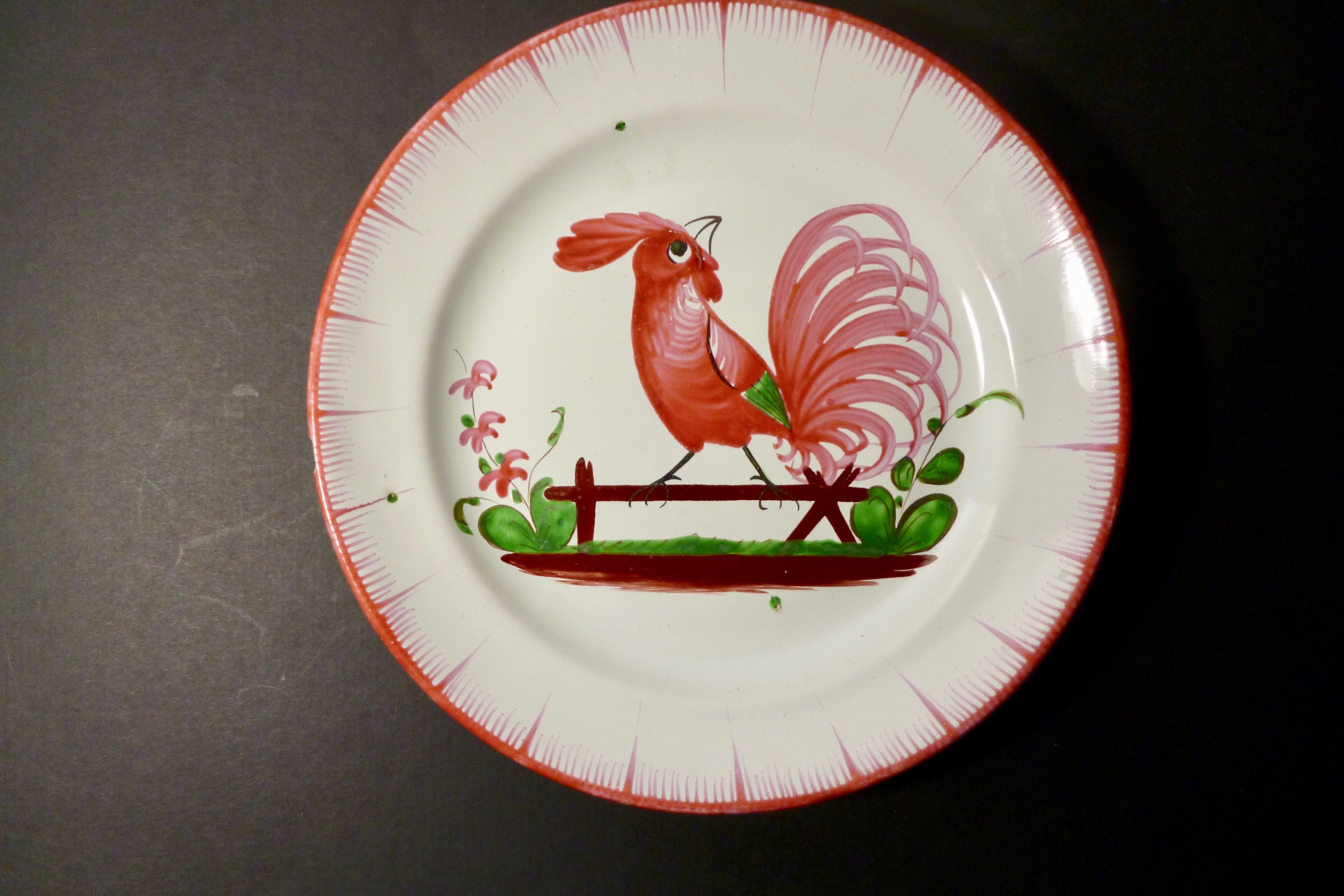 Eastern faiencerie red rooster plate: islettes