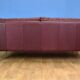 Mid century modern danish maroon leather & beech 2.5 seat sofa settee