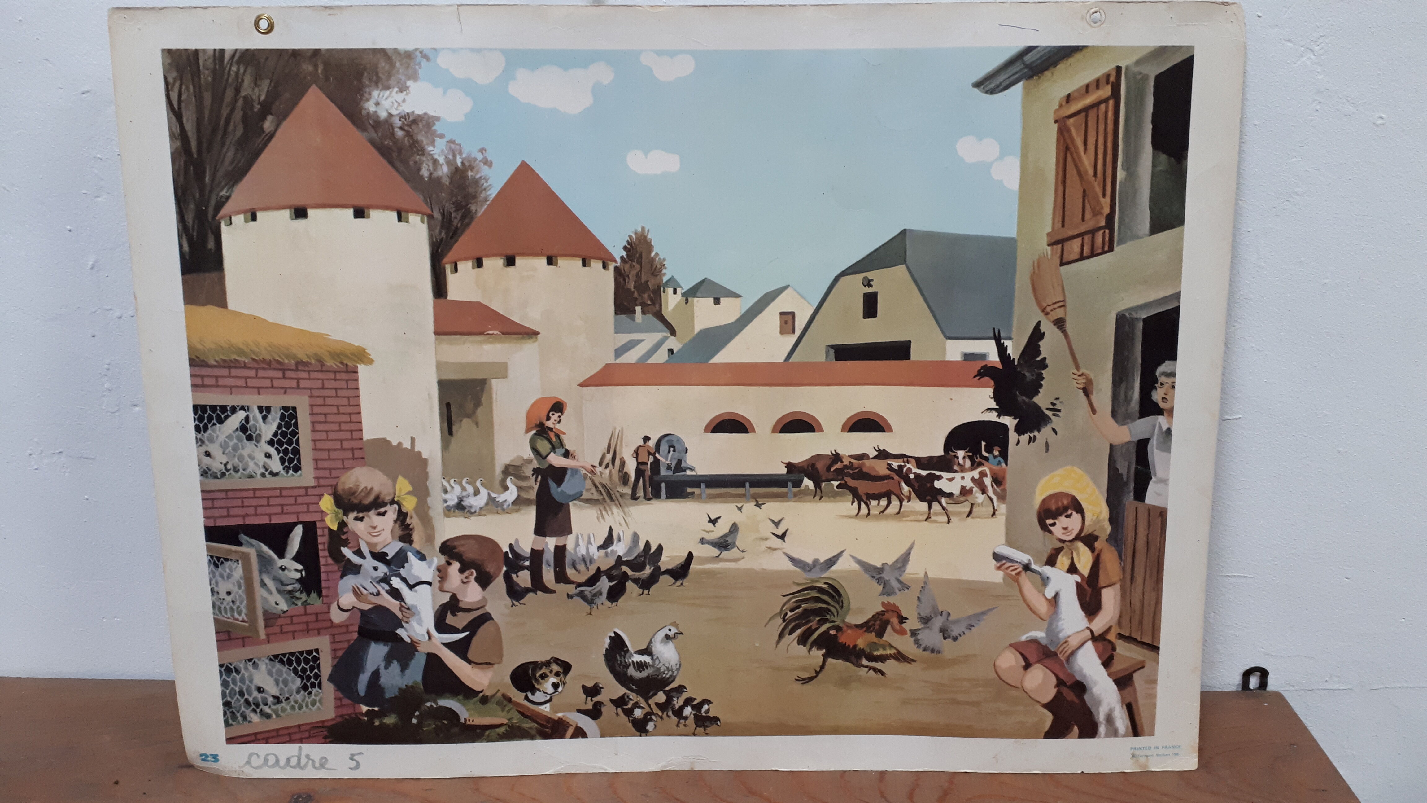 Map displays school lesson 'Village life' vintage 1967