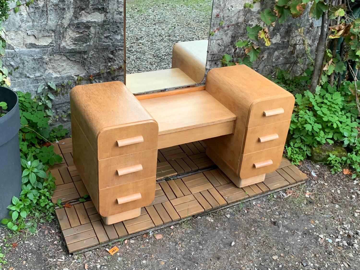 Art Deco dressing table in raw oak produced by Tatra Nabytok Czechoslovakia 1950