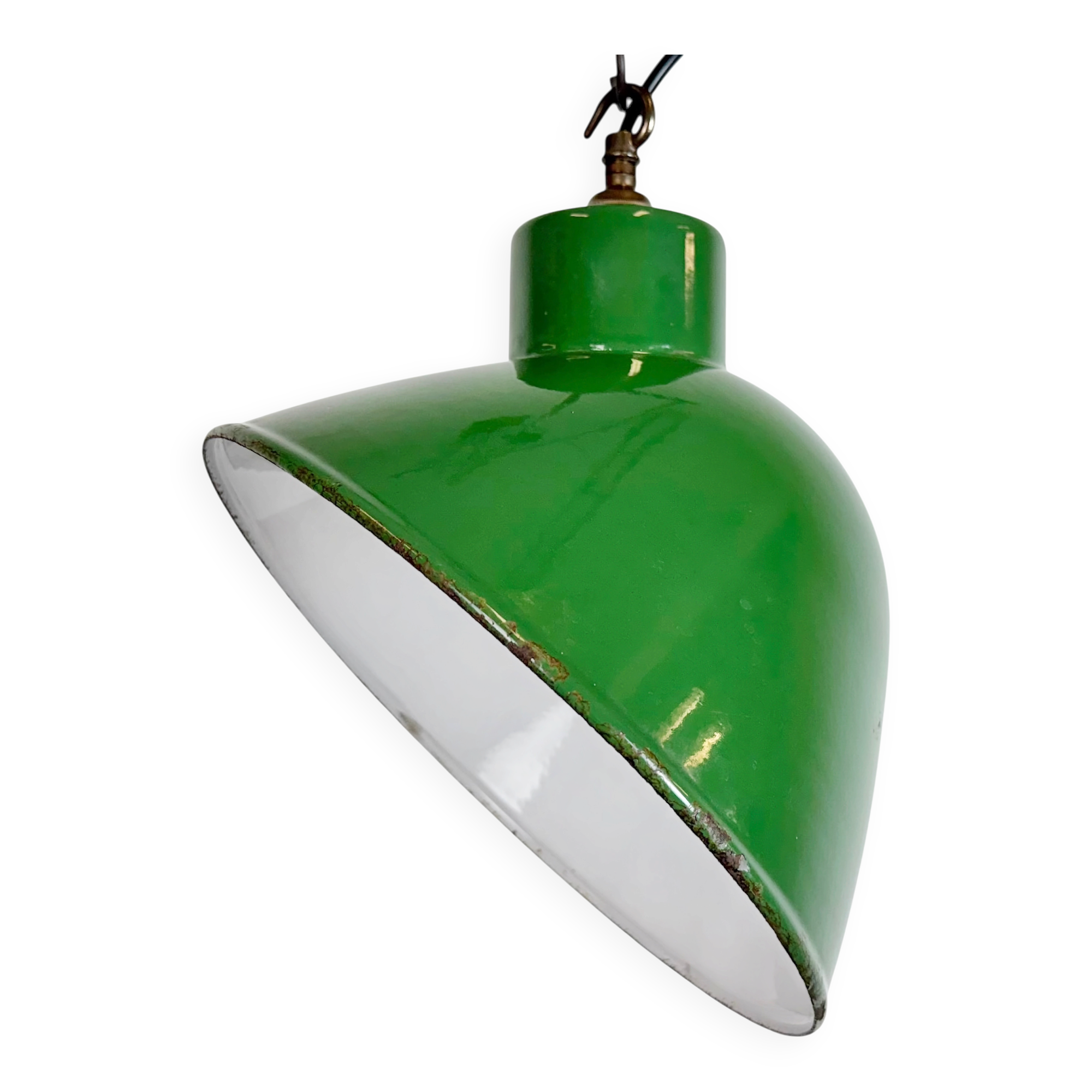 Industrial British Green Enamel Factory Pendant Lamp, 1960s