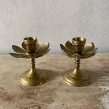 Set of 2 brass flower candle holders