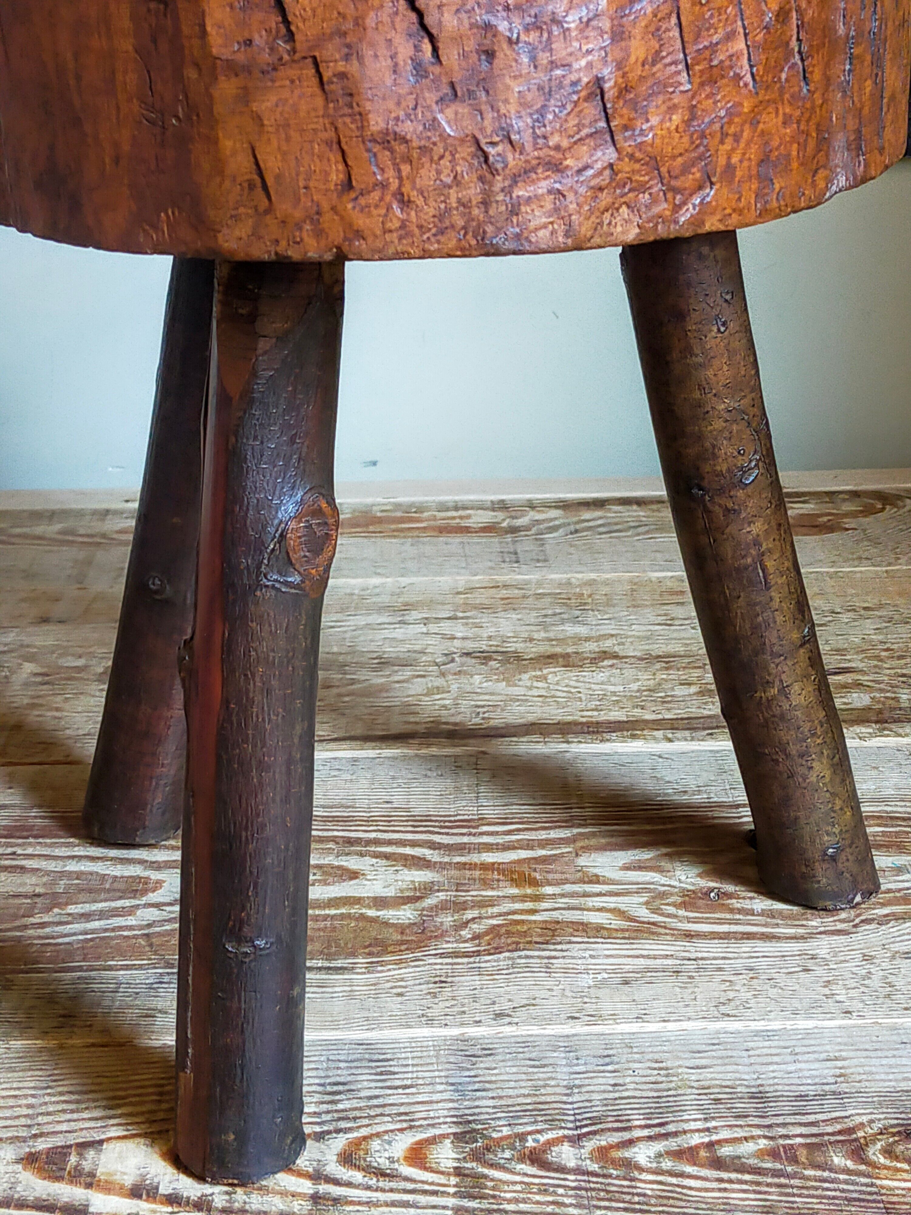 Brutalist tripod stool vintage folk art