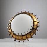 Sunburst lamp with nails forged with gold leaf and opaline, 1940s