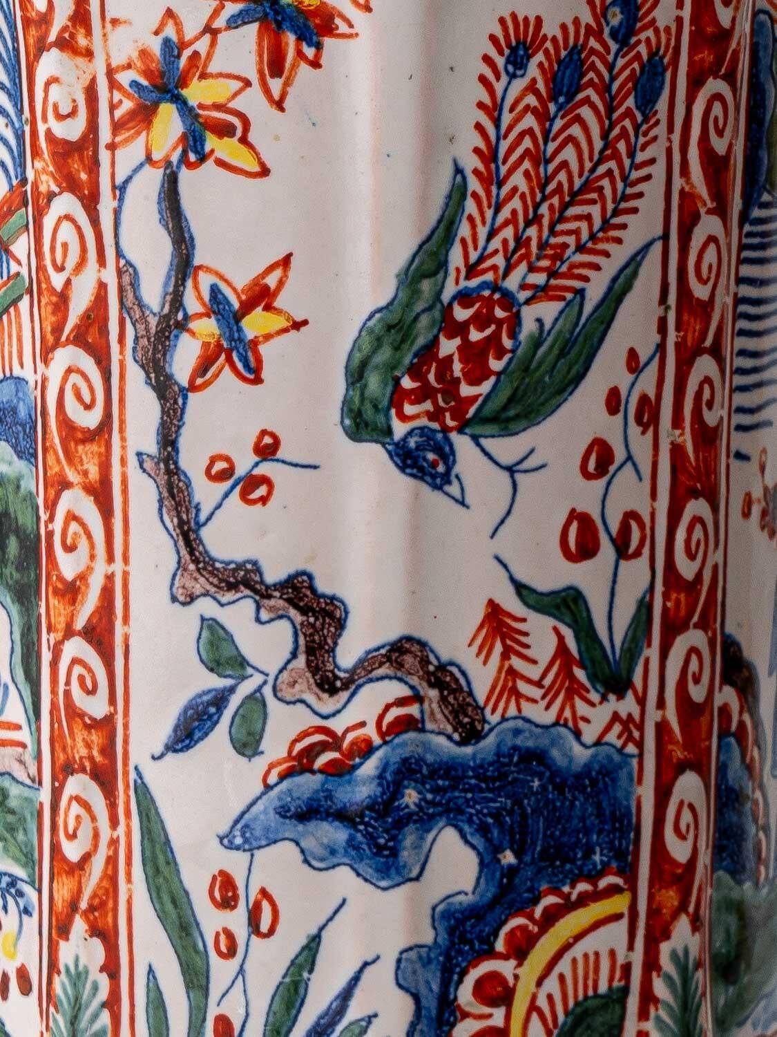 Chinese-style table lamp, French earthenware ceramic in Delft style, 1900s.