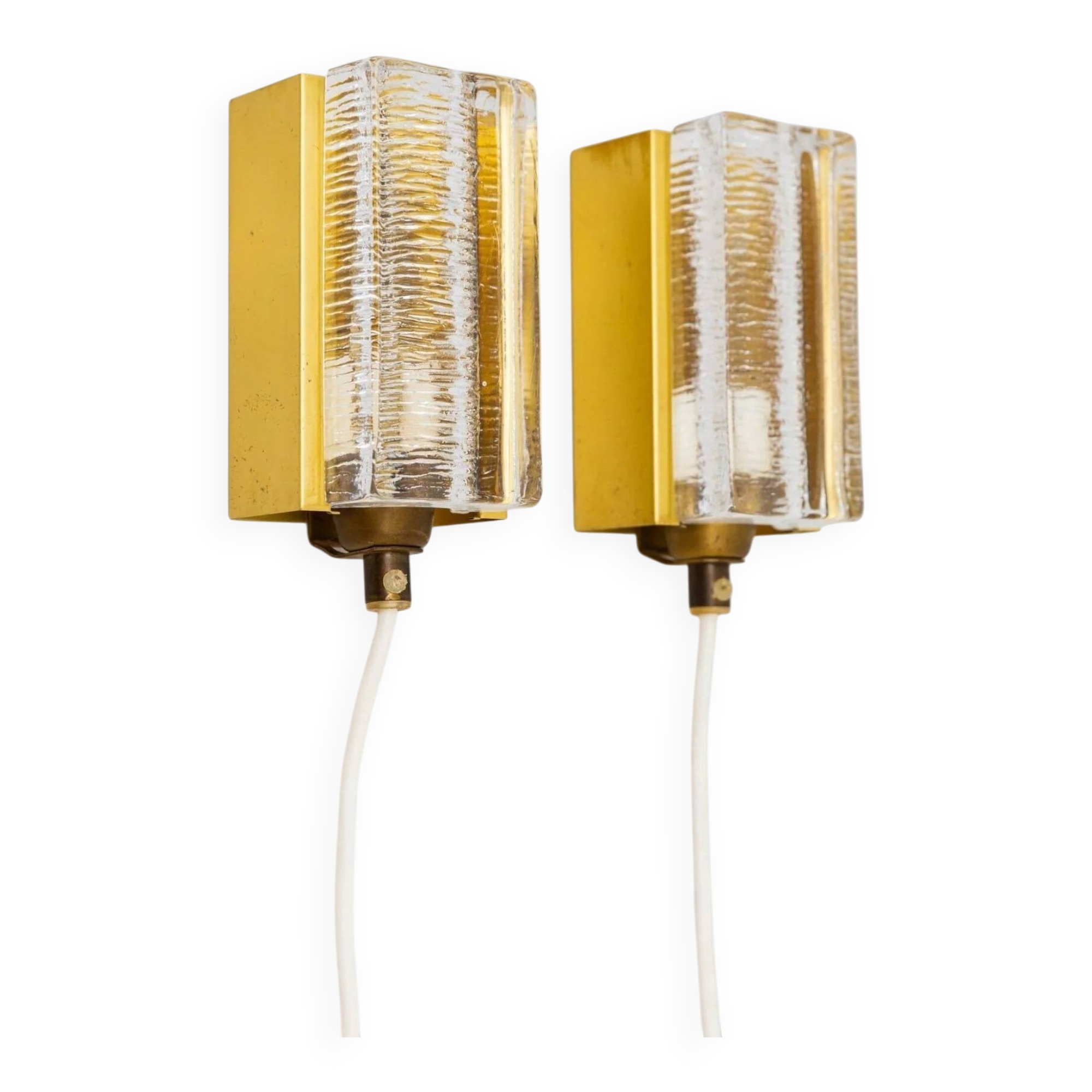 Set of 2 Vitrika Atlantic Wall Lamps in Clear Glass with Brass-Gold Frames