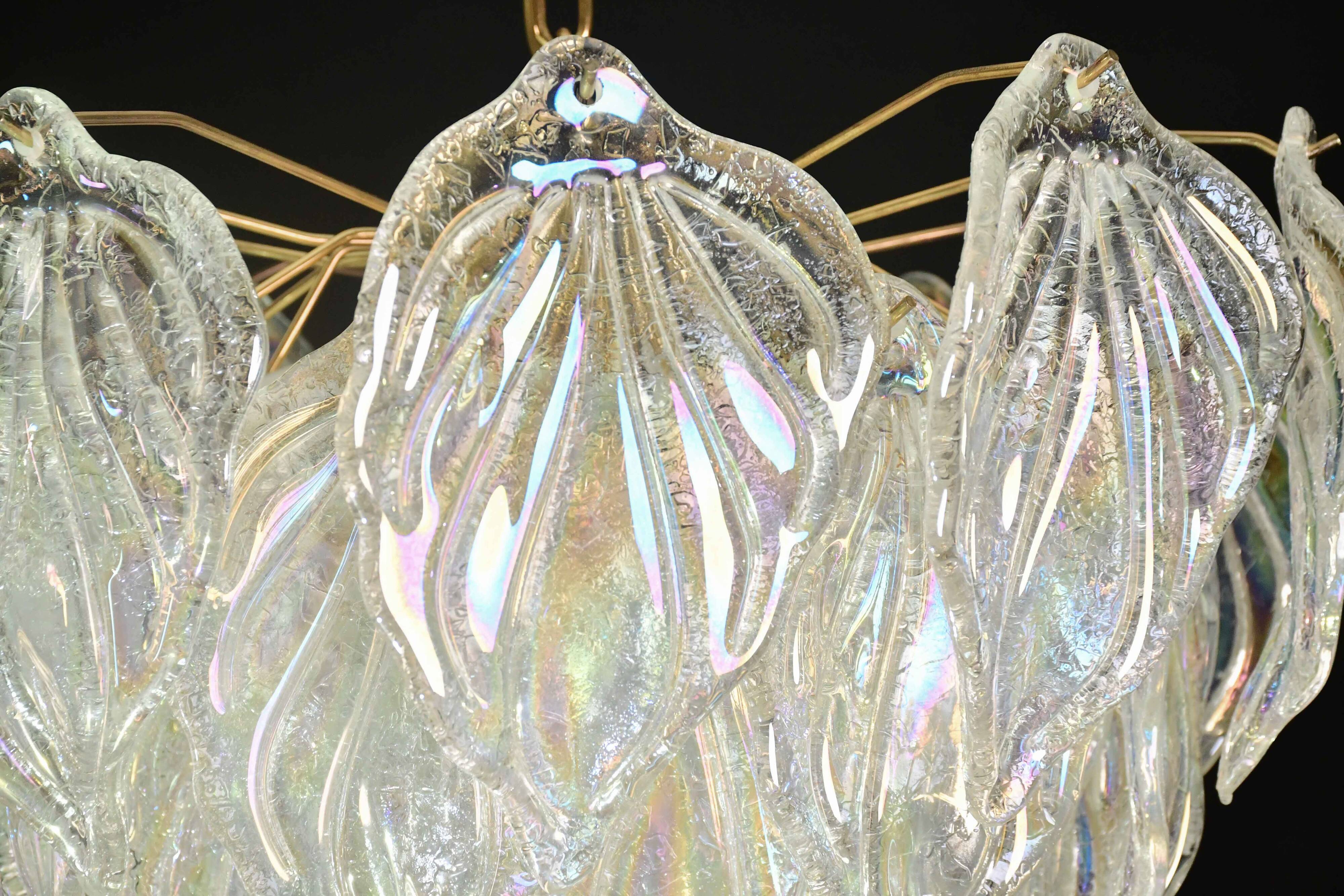 Amazing large Murano glass rainbow leaves chandelier