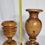 Two decorative vases in turned olive wood, 27 cm