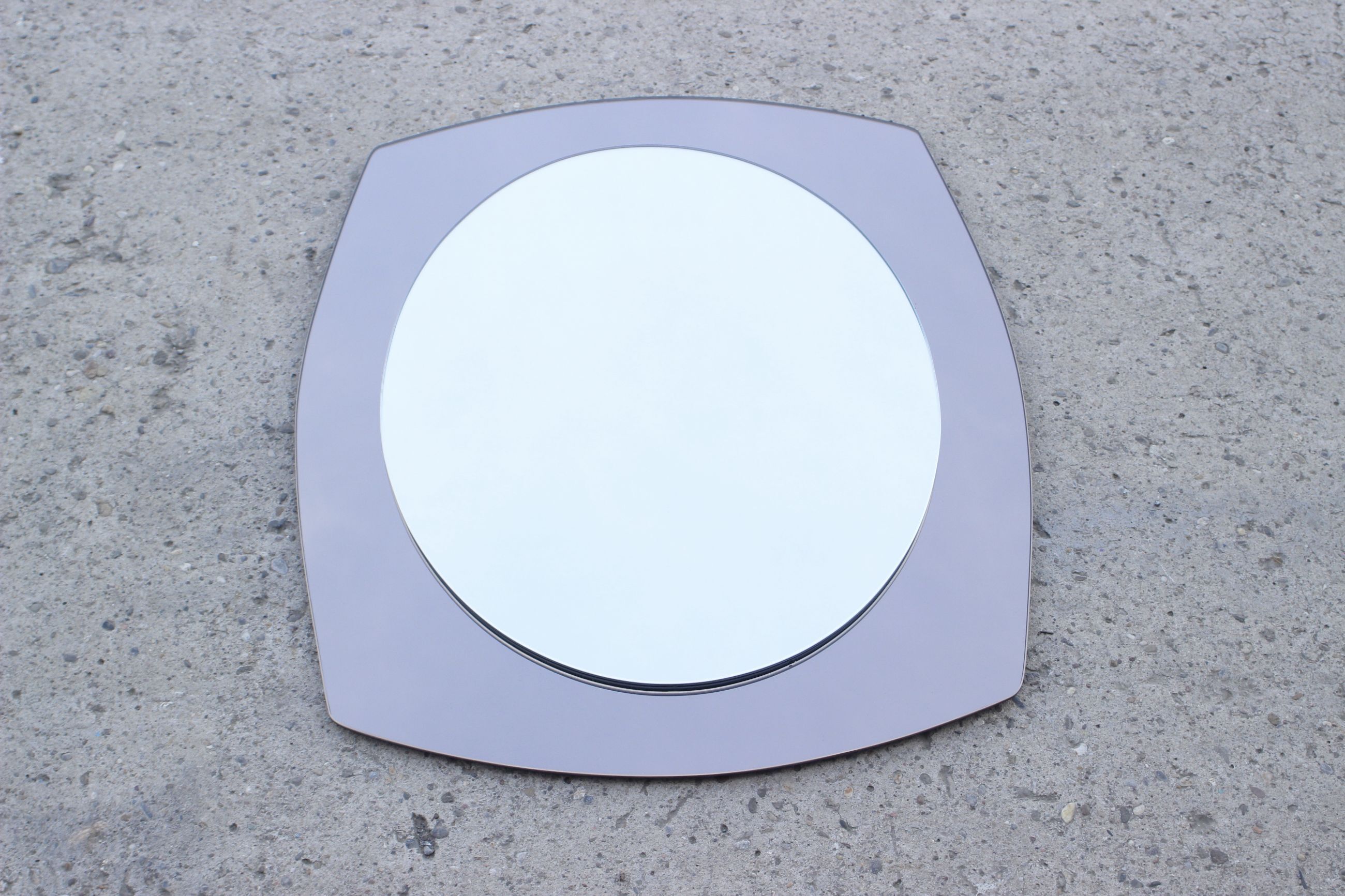 Vintage mirror bi-toned smoky contour Italy 1970s 58x73cm