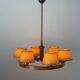 6 wooden paper head chandeliers with brass details, 1960s, Germany
