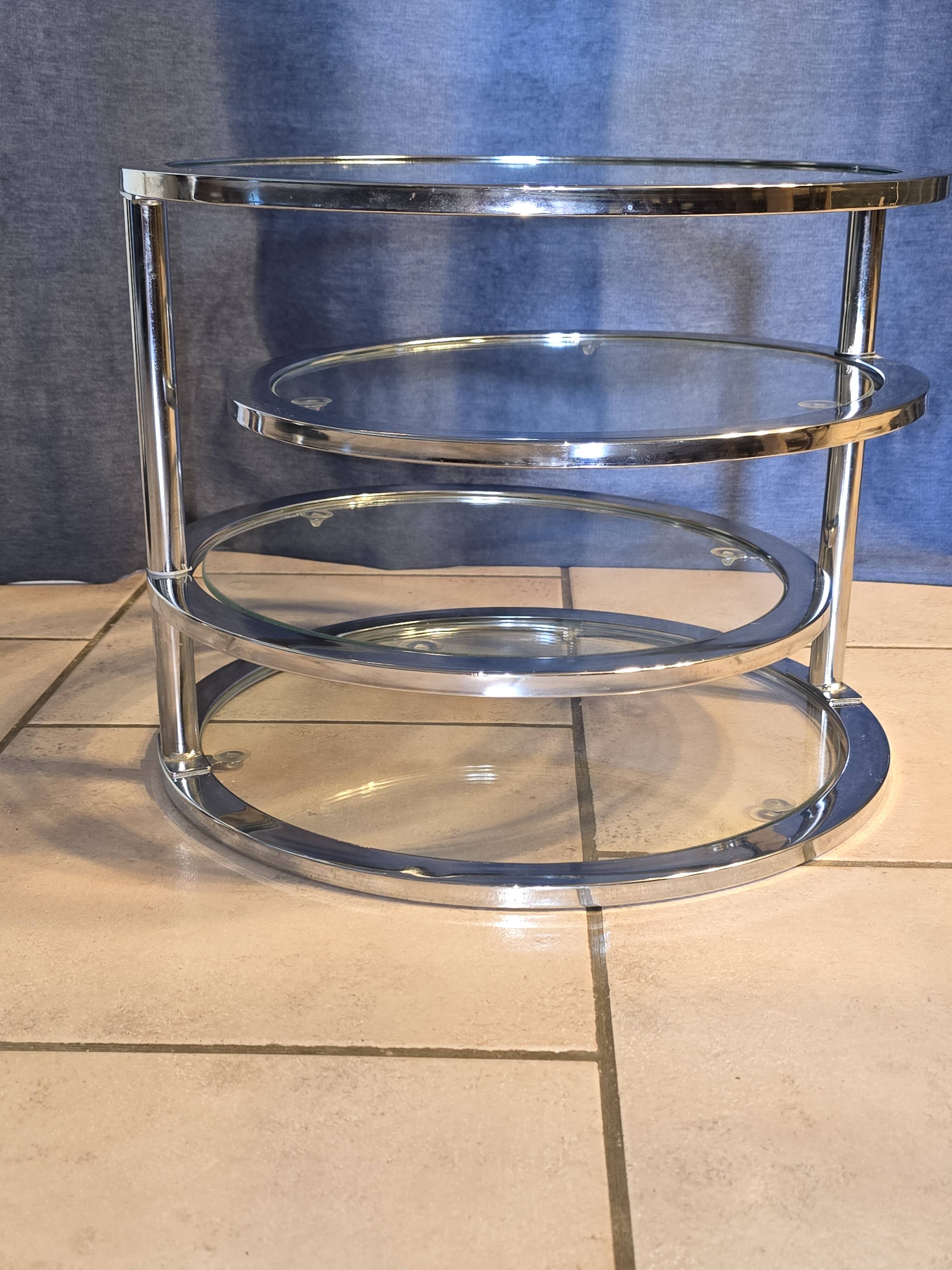 Modular aluminum coffee table and 4 glass shelves, h38x45x unfolded 120 pretty 70s style model