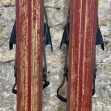 Old Pair of Vintage Blue & White Wooden Skis Mountain Chalet Decor - 218 cm