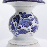 Triple candle holder in Biot earthenware with blue flower patterns
