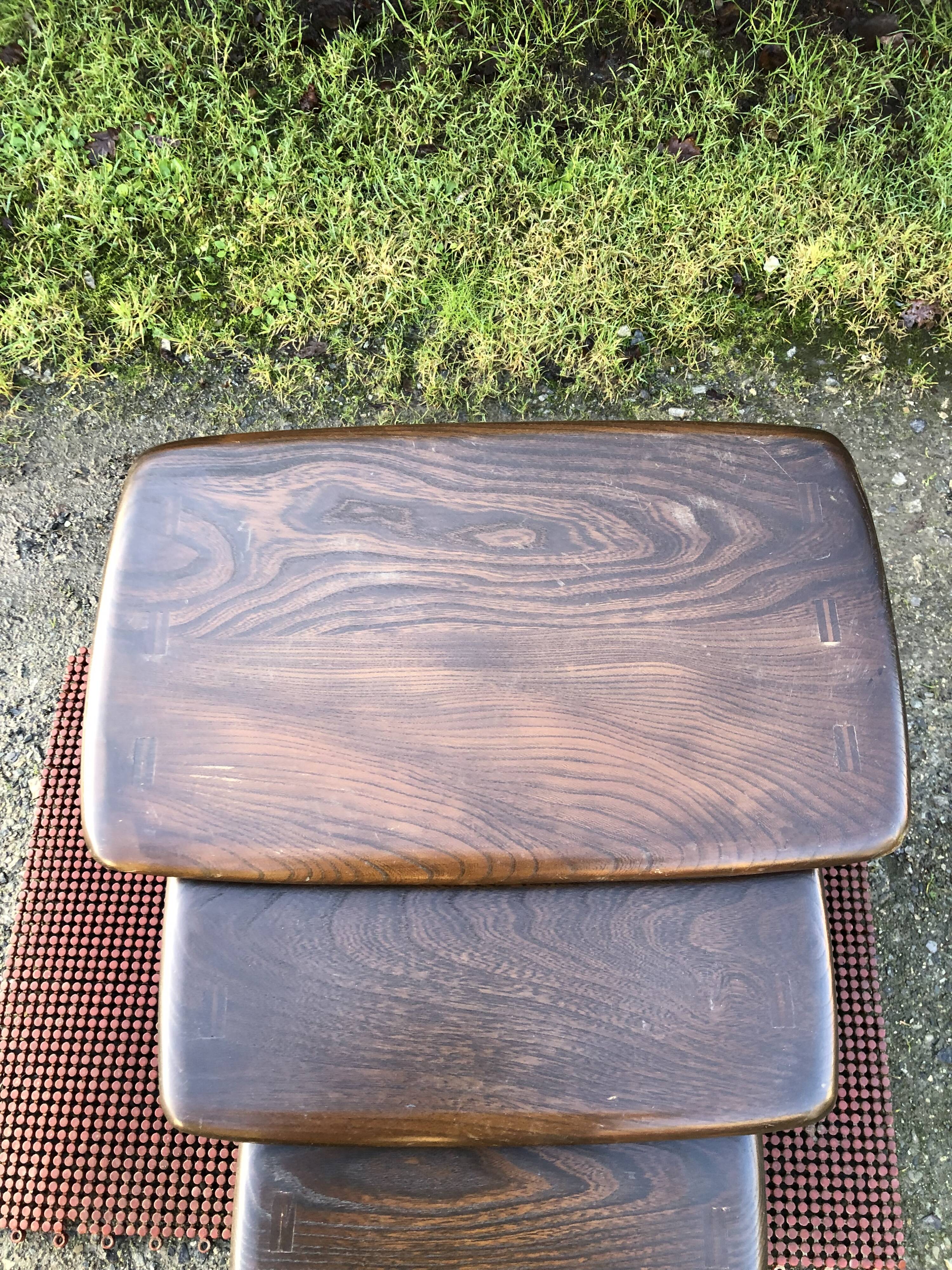 Vintage English nesting tables in elm.
