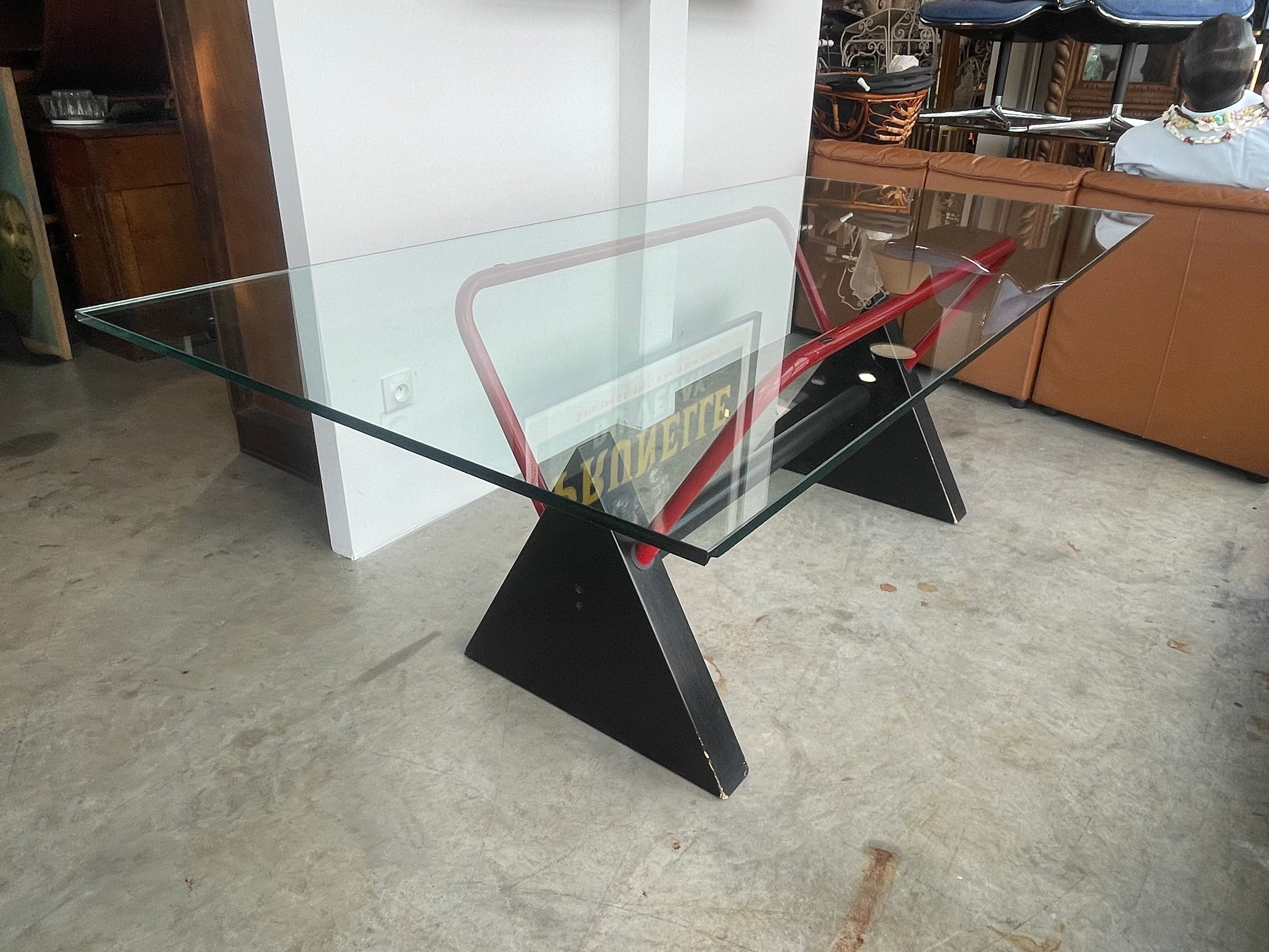 Modernist table / desk gigante zambusi boccato X seccose Memphis 1980