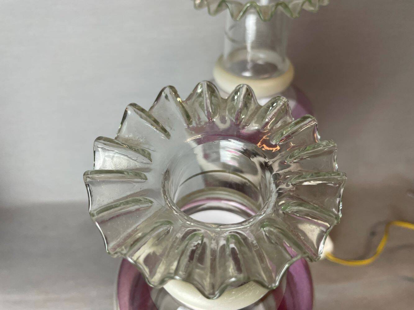 Portuguese Farmhouse rustic wooden table lamps with torch glass shades, 1970s, Set of 2