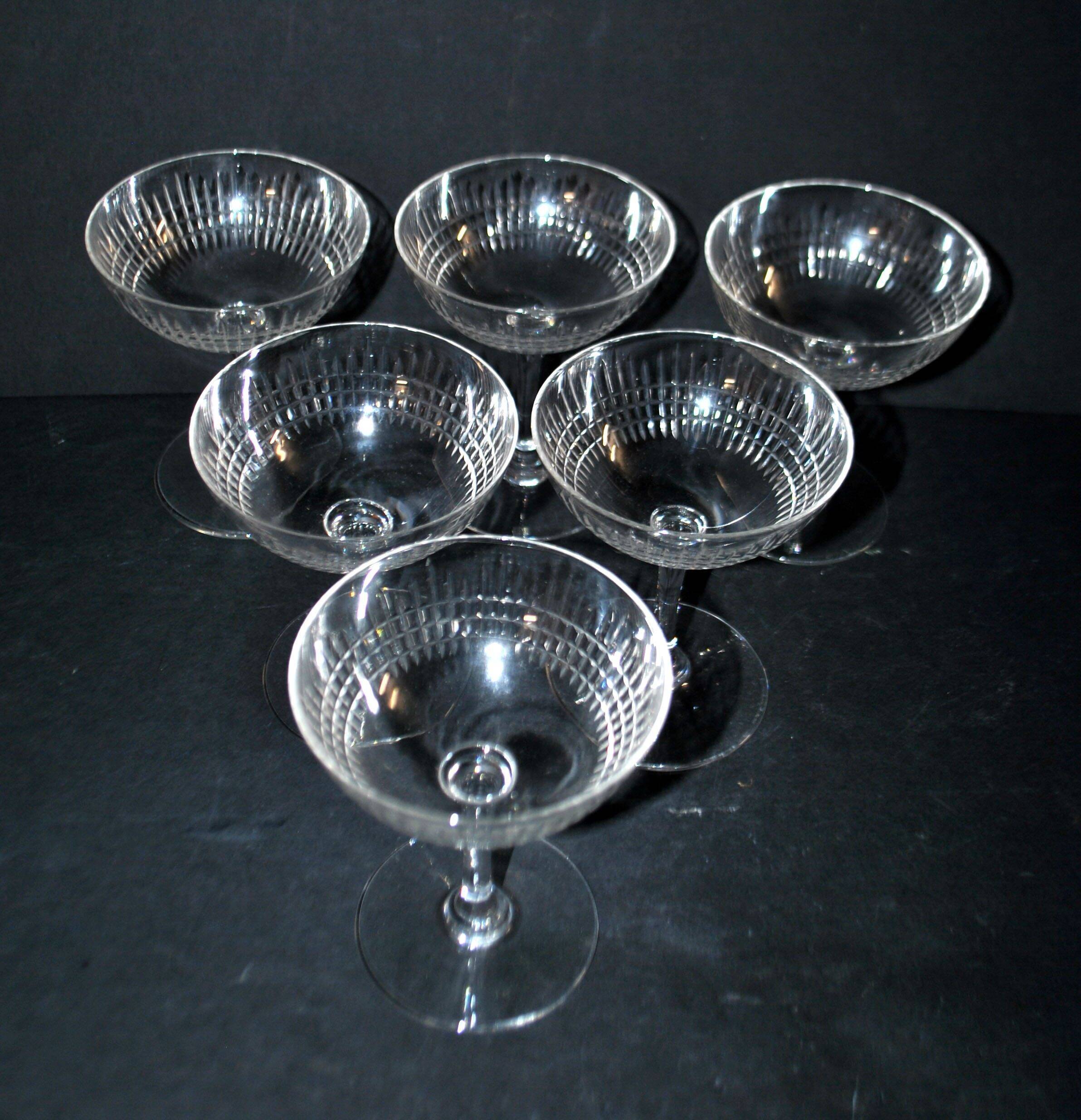 Baccarat set of 6 champagne glasses Nancy in cut crystal organ pipe design 11.5 cm