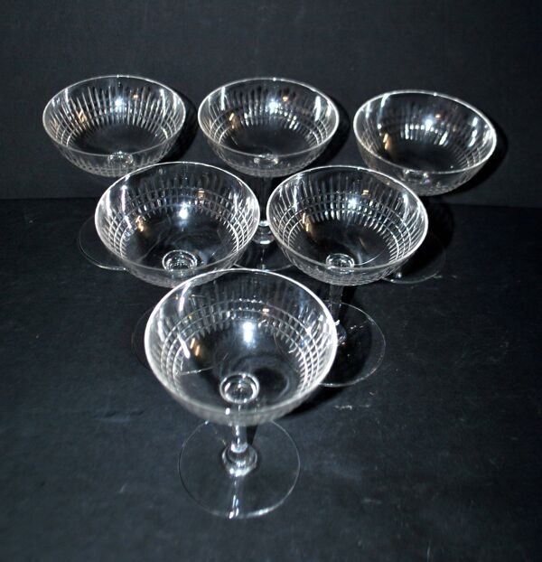 Baccarat lot de 6 coupes à champagne Nancy en cristal taillé jeu d’orgue 11,5 cm