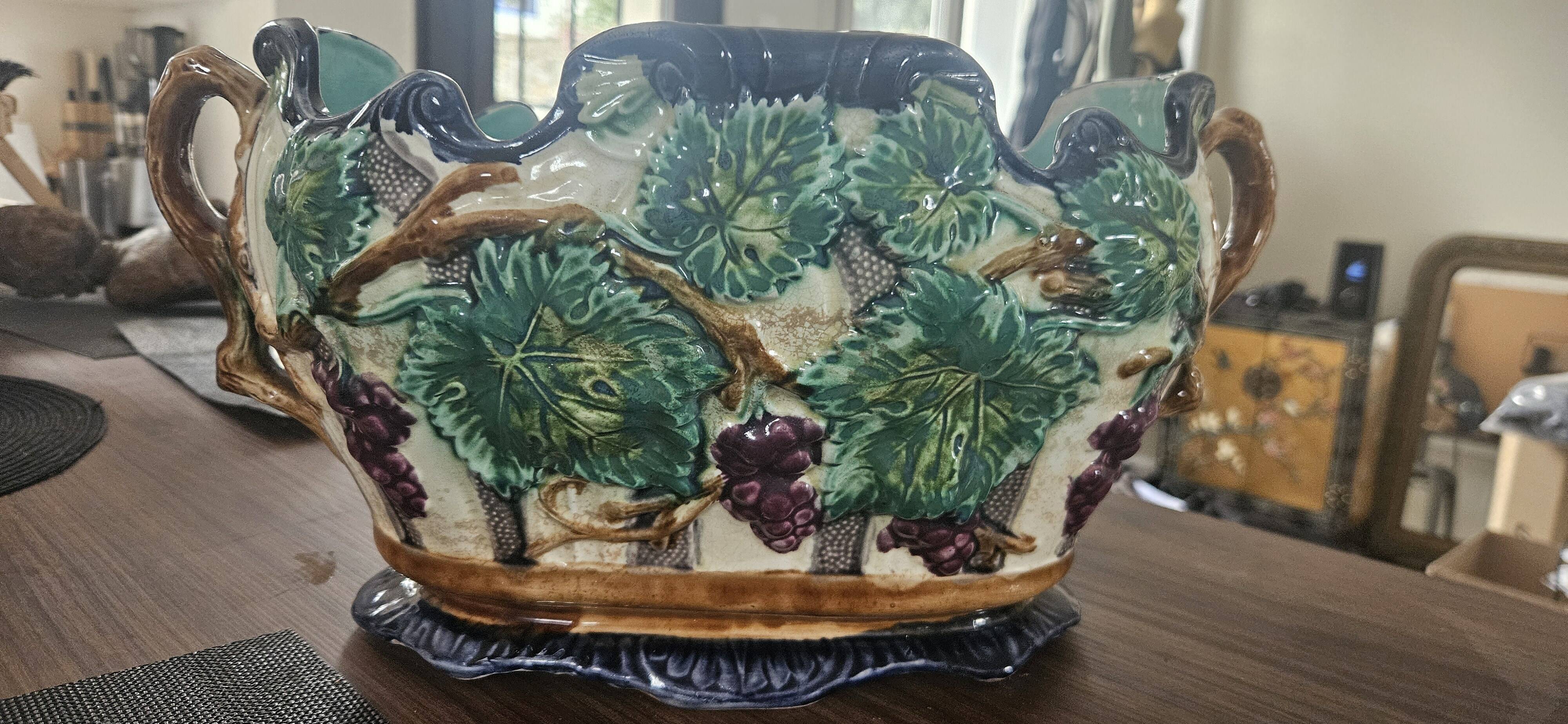 Grande jardinière barbotine art nouveau