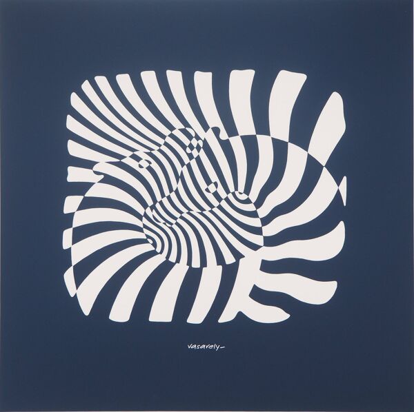 Victor vasarely : zèbres sur fond bleu - sérigraphie originale signée